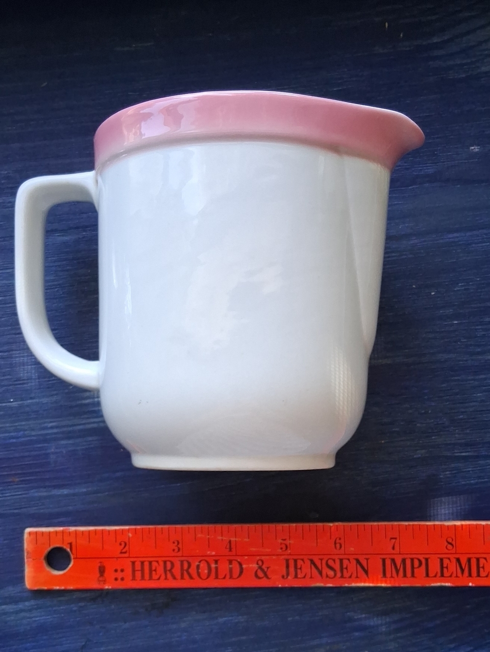 White Ceramic Pitcher with Pink Rim - Picture 4 of 6